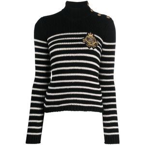 Balmain Striped Black And White High-Neck Sweater Size 4 US / 34 FR